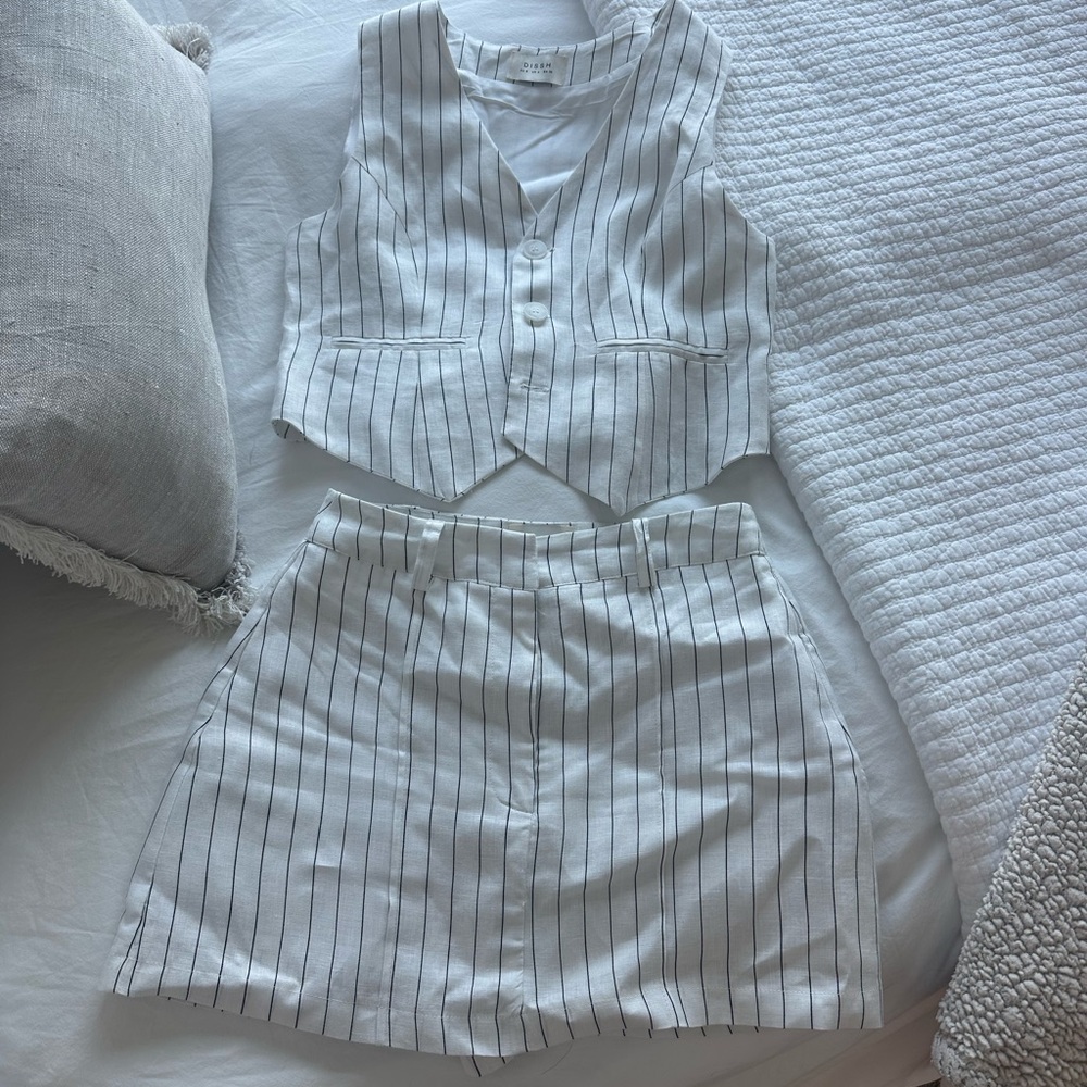 DISSH White Pinstripe Vest and Skirt Set